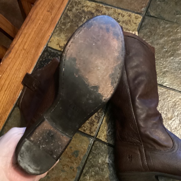 Frye Leather Mid Calf Heels Boots Western Style Size 6.5 - Picture 6 of 8